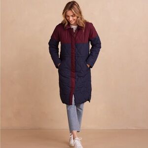 Summersalt Long ColorBlock Quilted Eco Coat Color - Midnight / Black Cherry